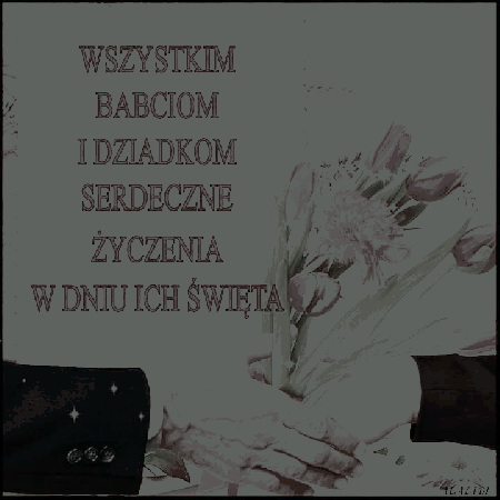 Mężczyzna z kwiatami i życzeniami dla Babci i Dziadka